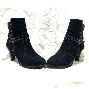 Black zip-up booties with buckles